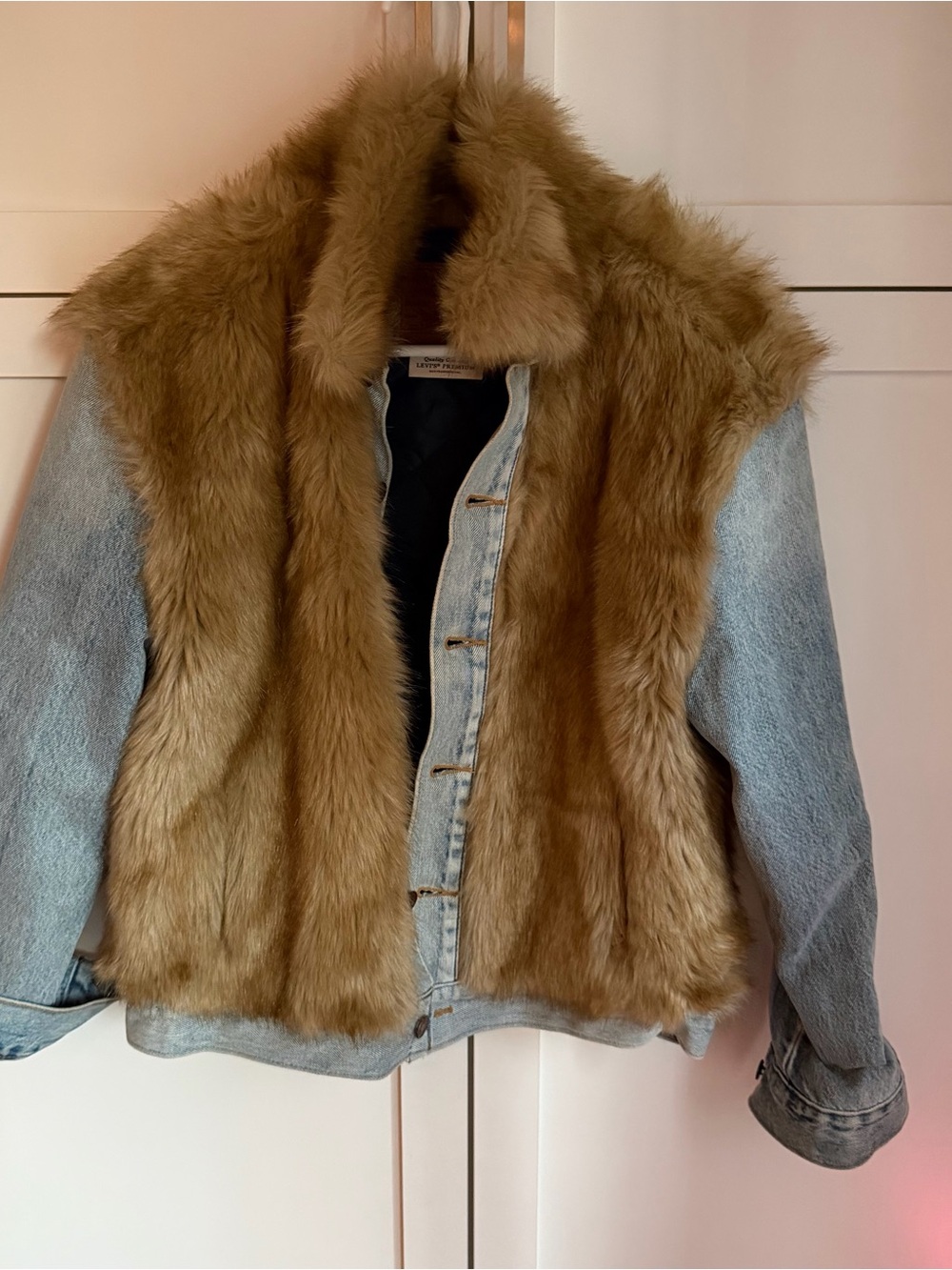 Levi's Light Blue Denim Jacket with Brown Faux Fur Vest